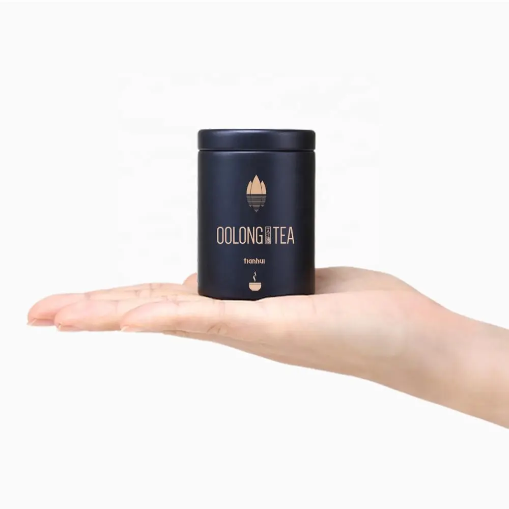 Caixa de embalagem de chá preta matcha de metal, lata de chá personalizada redonda