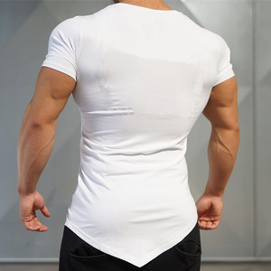 Wholesale Men's <strong>Funny</strong> Plain Muscle Bodybuilding Clothing Irregular Fitness Workout Training Black V-neck Short Sleeve Gym <strong>Tshirt</strong> - Product Image 6
