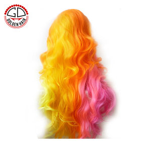 Golden Hair Hot Selling Beautiful Curly Lace Front Synthetic <strong>Rainbow</strong> <strong>Wig</strong> - Product Image 2
