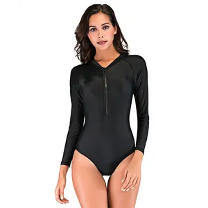 Women UV Protection Bathing Suit Front Zip Surf Swimwear Long Sleeve Swimming Suit Quick Dry One Piece Fitness Swimsuit