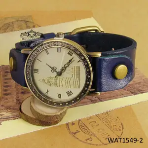 古色古香的黄铜皮革手表坚固的蓝色皮革表带幸运之星金青铜男女皆宜的男士女士包裹手表