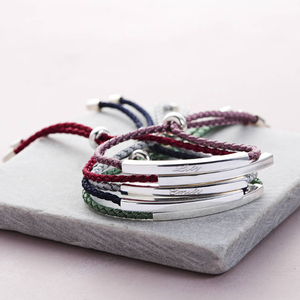 Gioielli fatti a mano barra d'<span class=keywords><strong>argento</strong></span> nome inciso <span class=keywords><strong>bracciale</strong></span> corda personalizzata con perline <span class=keywords><strong>bracciale</strong></span> regolabile per le donne - Product Image 1