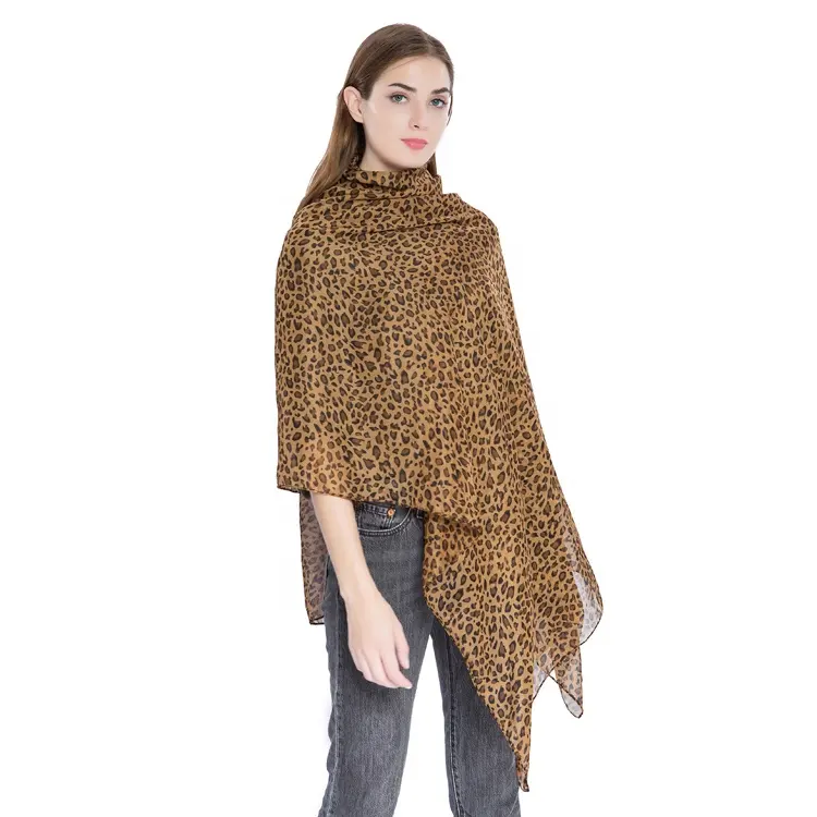 Frauen trendy tragen oversize leopard druck muster georgette seide schal