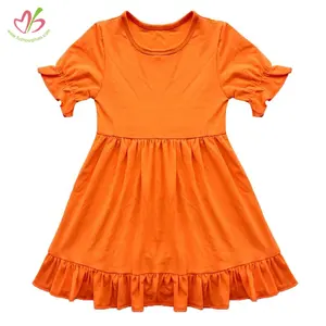 Custom summer design girls dress super soft cotton solid girl kids dress short sleeve baby girls clothes