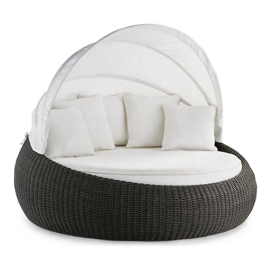 Sigma All Weather Outdoor Circular Sofa Furniture Garden Round Beds Outdoor Patio Rattan Comfortable Bed Daybed With Canopy