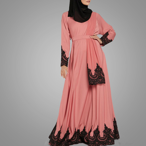 Commercio all'ingrosso Abbigliamento Islamico Abaya Elegante Del Merletto Del Telaio Jersey Maxi Vestito Musulmano Islamico Abbigliamento Manica Lunga Marocchino Caftano Abiti - Product Image 2