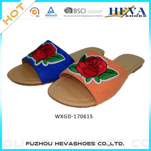 Mujeres de moda al por mayor del remiendo bordado slip on Flip Flop zapatillas al <span class=keywords><strong>aire</strong></span> libre diapositiva plana sandalias - Product Image 3