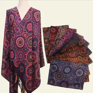 Wholesale Fashion Women Jacquard Printed Round Shawl Polyester Winter Warmer Tassel Scarf Pashmina