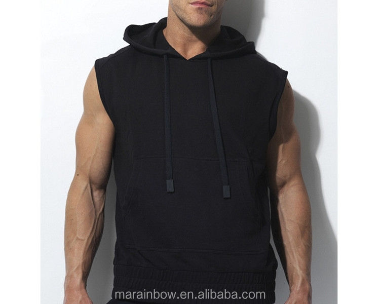 Sudadera con capucha de gimnasio sin mangas en blanco de algodón para  hombre 2025, Jersey sin mangas con estampado personalizado liso negro,  Sudadera