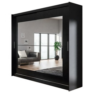 Moderna Camera Da Letto In Legno <span class=keywords><strong>Specchio</strong></span> Porte Scorrevoli Armadio con LED