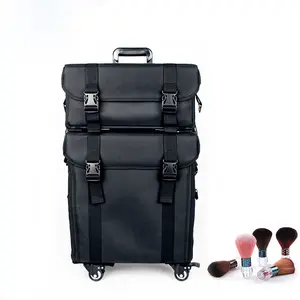 Professionele 2 In 1 Trolley Rolling Nylon Soft Make Cosmetische Nagellak Case Met Op 4 Universele Wielen Voor Make-Up kunstenaar