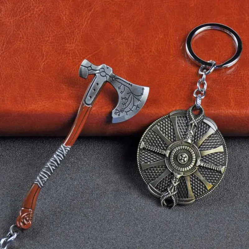 2022 Fashion Jewelry Keychains Games God Of War Kratos Shield Ice Axe Key Ring Car Pendant Key Chains For Men Party Gift