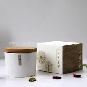 Grosir Lilin Beraroma Kaca Putih Di Stoples Keramik Cina dengan Tutup Kotak Lilin Yang Bagus