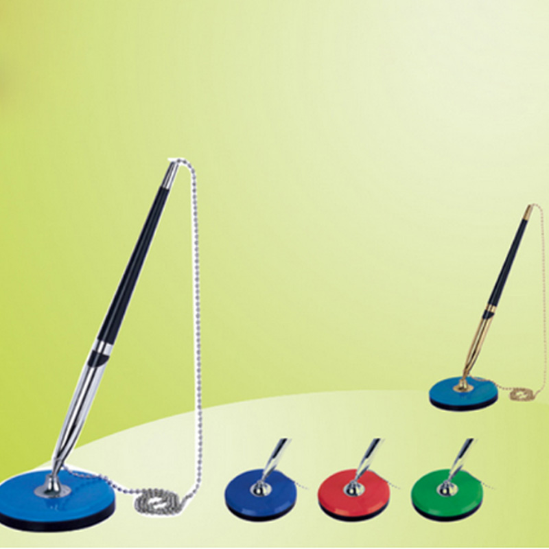 Lot De 8 Stylos Sécurisés Avec Chaîne Et Support Adhésif - Encre Noire 0,5 Mm, Base Orange - Pour Bureau, Réception