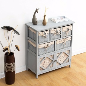 Grijs Paulownia Massief Houten Dressoir Lade Borst Met Rieten Manden - Product Image 4