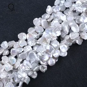 天然白色12-14毫米不规则花形状Keshi淡水珍珠线