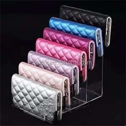 Custom store shop desk pmma plexiglass acrylic 7 tier clutch bag handbag display stand rack riser acrylic purse display stand