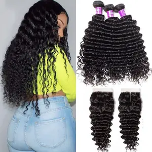 12A Deep Wave Double Drawn Virgin Cuticle Aligned Hair Free Sample Raw Virgin Brazilian Human Hair Bundles Vendors