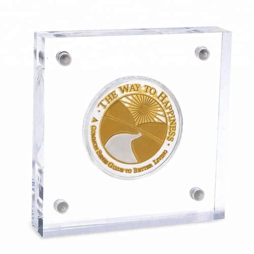 Acrylic Magnet Coin Display Stand Lucite Coin Poker Chip Display Holder Case Single Souvenir Coin Display Case