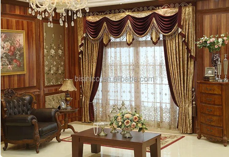 Luxury European Style Living Room Gilding Velvet Drapery Blackout French Windown Curtain