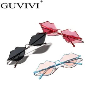 GUVIVI Kiss sunglasses wholesale small lovely lip shaped Stainless steel sunglasses