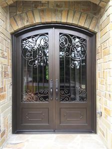 Puerta al por mayor del hierro labrado de la entrada exterior de cristal del hierro para la seguridad casera - Product Image 6