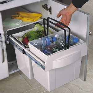 Pull Out kitchen waste bin white two buckets plastic garbage bin