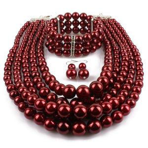 2018 set di Choker di perle indiane esagerate set di 5 orecchini di perle di perle di colore e set di gioielli per donna - Product Image 5