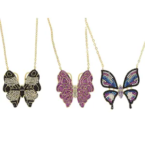 micro pave cz colorful beautiful animal butterfly pendant black red multi color stone Sweet butterfly necklace