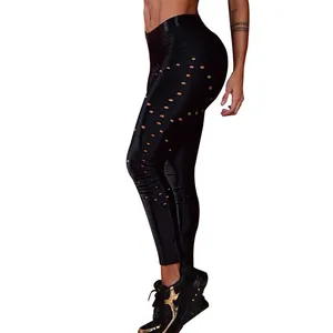 Leggings sportivi neri per donna pantaloni cavi moda pantaloni sportivi traspiranti Leggings Push-Up Punk Rock Sexy da donna