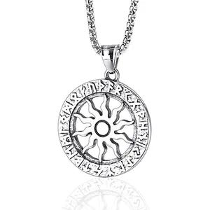 Collier en acier inoxydable de vente chaude cercle rond Biker Sun Design pendentif pour homme