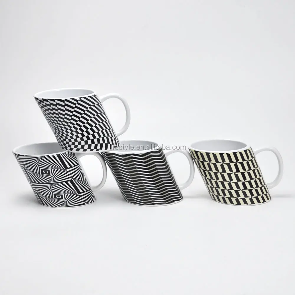 Slant Shape Coffee Mug, Ceramic with Decal