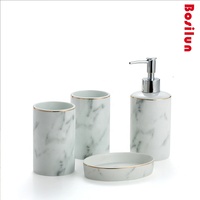 Ensemble d'accessoires de salle de bain en porcelaine recyclée Collection Marble Muse Décor de bain blanc durable en gros | YST Ceramics Factory