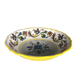 Yellow color with flower rim plastic melamine luxury vegetable salad bowl/two tone big bowl