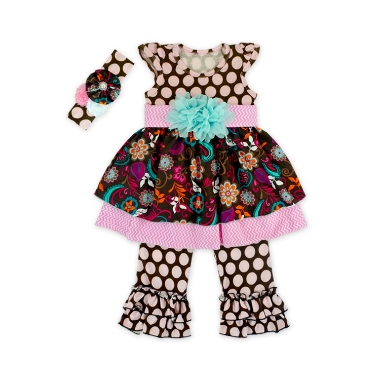 Оптовая продажа Детские Бутик флаттера рукава длинные штаны с оборками комплекты одежды для девочек