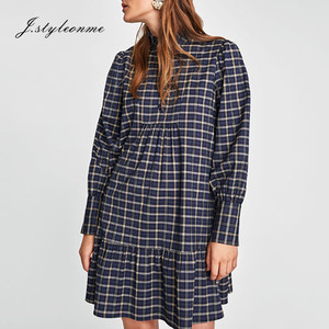 Casual manches longues plaid femmes chemise robes - Product Image 4