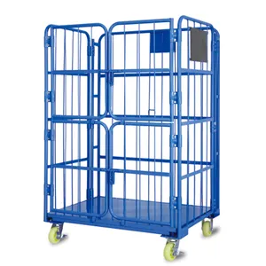 4 roues sécurité rouleau en acier en métal de stockage de cargaison cage conteneur en treillis métallique avec palette en plastique - Product Image 1