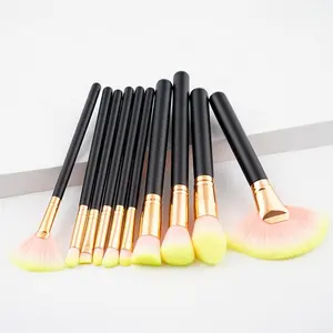 SFM Brand High Quality Wooden Handle High Gloss Makeup Brush Pink Yellow Fur 10 Makeup Brush Set Makeup Sets Face Brush