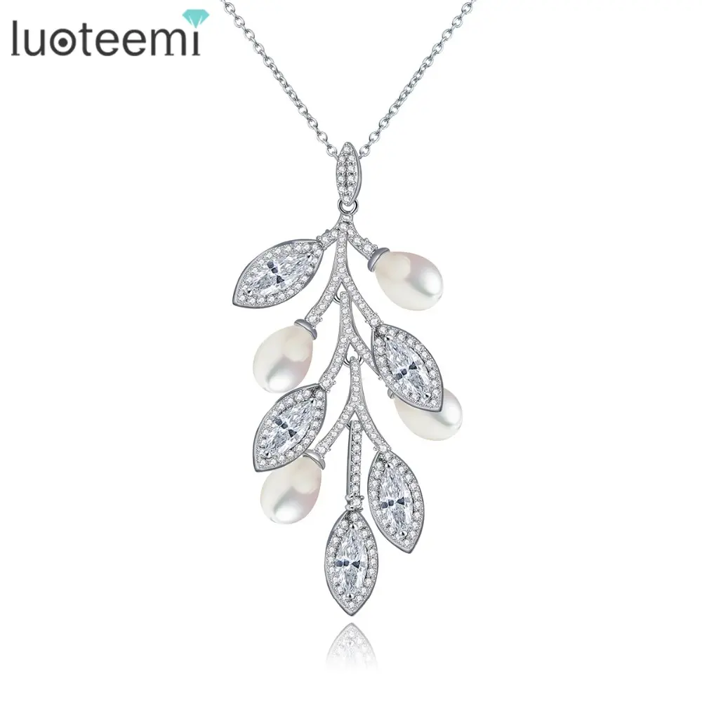 Ожерелье LUOTEEMI женское повседневное, стильное современное ожерелье в форме листьев из циркона с Каплевидным жемчугом