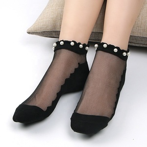 Calcetines Cortos De Seda Cristal Summer Crystal Silk Ankle Short <strong>Socks</strong> Transparent Pearl Lace Wholesale Girls <strong>Boot</strong> Custom <strong>Socks</strong> - Product Image 2