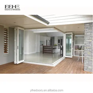 Puerta de acordeón de estilo contemporáneo, puerta hueca de vidrio plegable de aluminio, para Villa, balcón y Patio, 2022