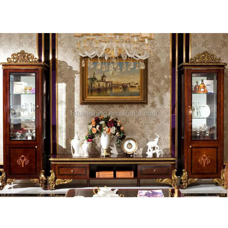 YB63 Italien möbel klassische mahagoni Holz dekorative TV einheit wein Vitrine schaufenster luxus arabisch hause möbel