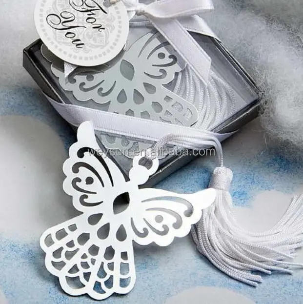 Angel Cross Design metal bookmarks White Silk Tassel wedding favor baby shower gift birthday party favors