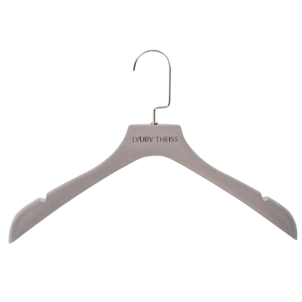 Retails Plastic Luxury Black Non-Slip Velvet Clothes Coat Hanger with Printed Logo