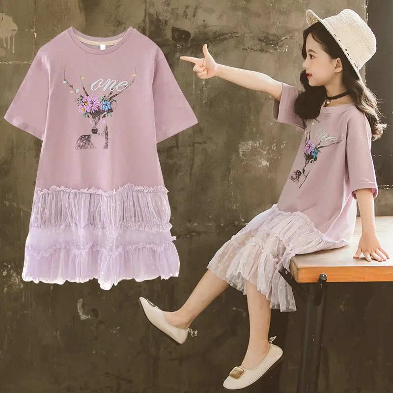 Wholesale Cute Summer Sleeveless Lace dress Party Princess Girls Dresses With Flower