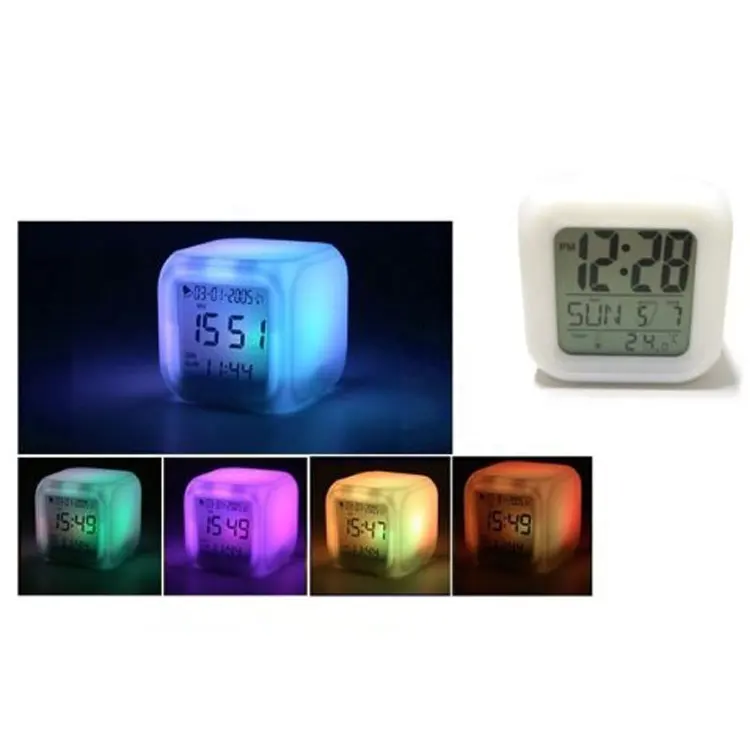 Color Changing Thermometer 7 LED Colors Digital Alarm Clock