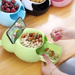 Contenitore per piatti per snack contenitore per frutta secca a doppio strato con supporto per cellulare - Product Image 1