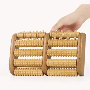 High Quality Acupoint reflex Wood Foot Roller Massage Tool 3 Ranks Spiky Point Deep Tissue Rolling Massager