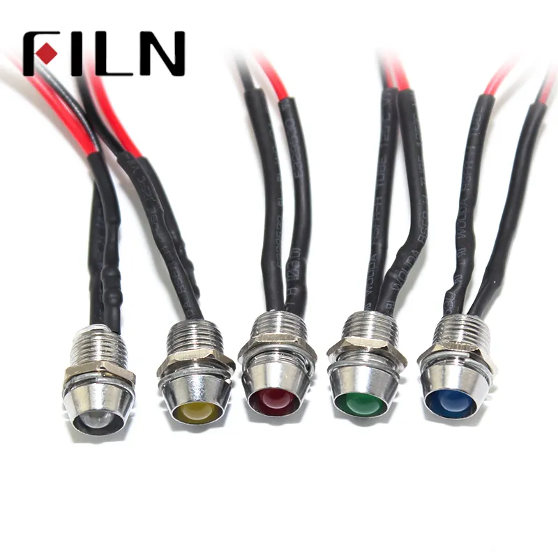 Filn 8mm led signal lamp indicator light 220v led indicator lamp for car red blue green white pilot lamp with wire