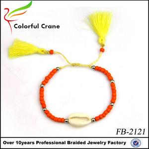 Último diseño <span class=keywords><strong>abalorios</strong></span> hechos a mano pulsera <span class=keywords><strong>de</strong></span> cuentas <span class=keywords><strong>de</strong></span> plástico con Shell y algodón borla - Product Image 1